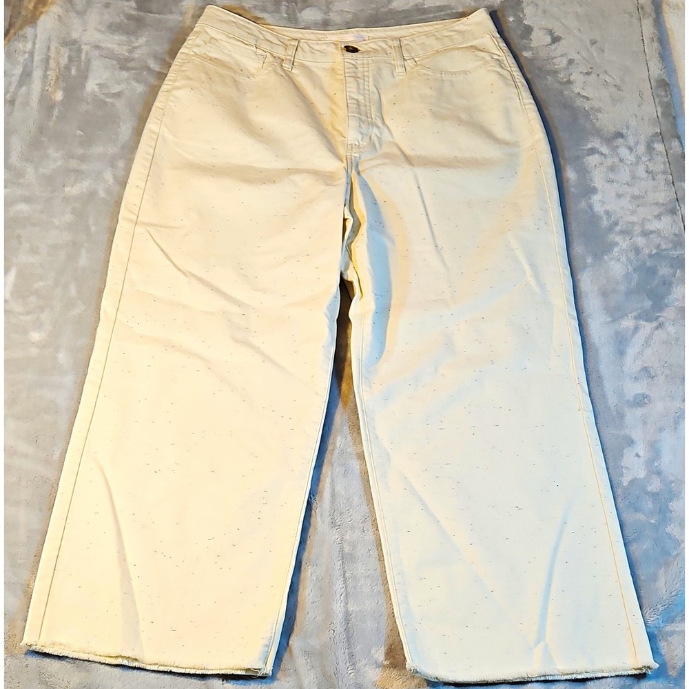 LC Lauren Conrad Women's White Wide Leg Ankle Denim Pants Pockets Button 14